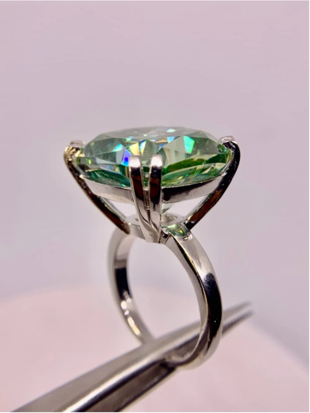 Huge Cushion Cut Moissanite Ring Vivid Blue Green 925 Silver 22 Ct Cocktail Ring